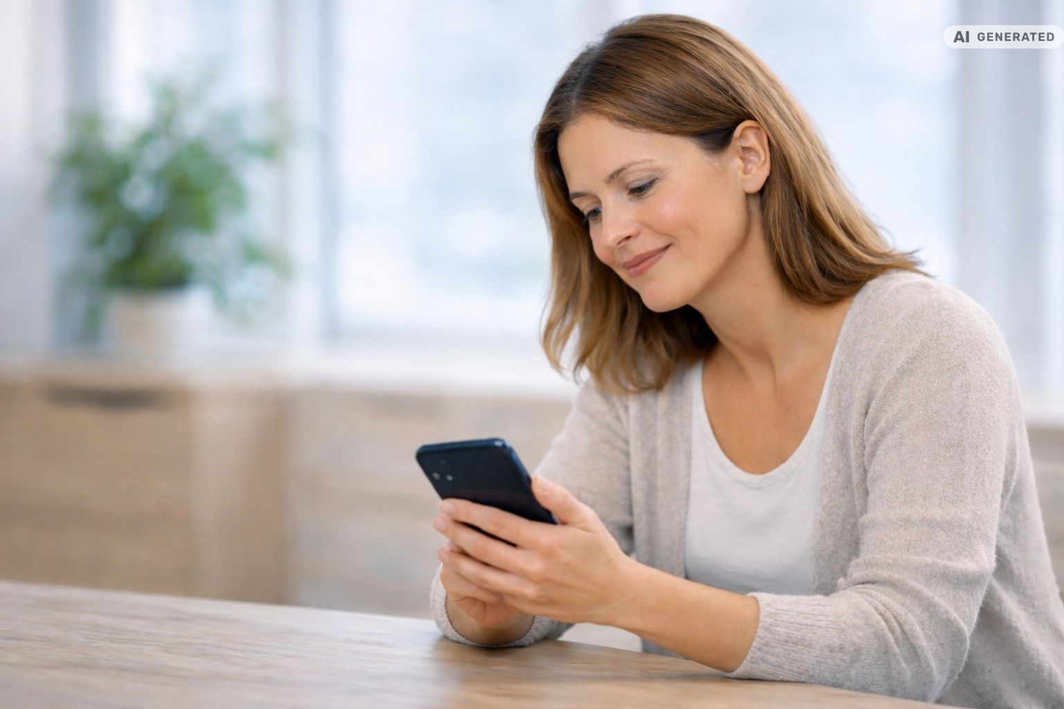 Frau-mit-Smartphone-in-der-Hand AI-generiert